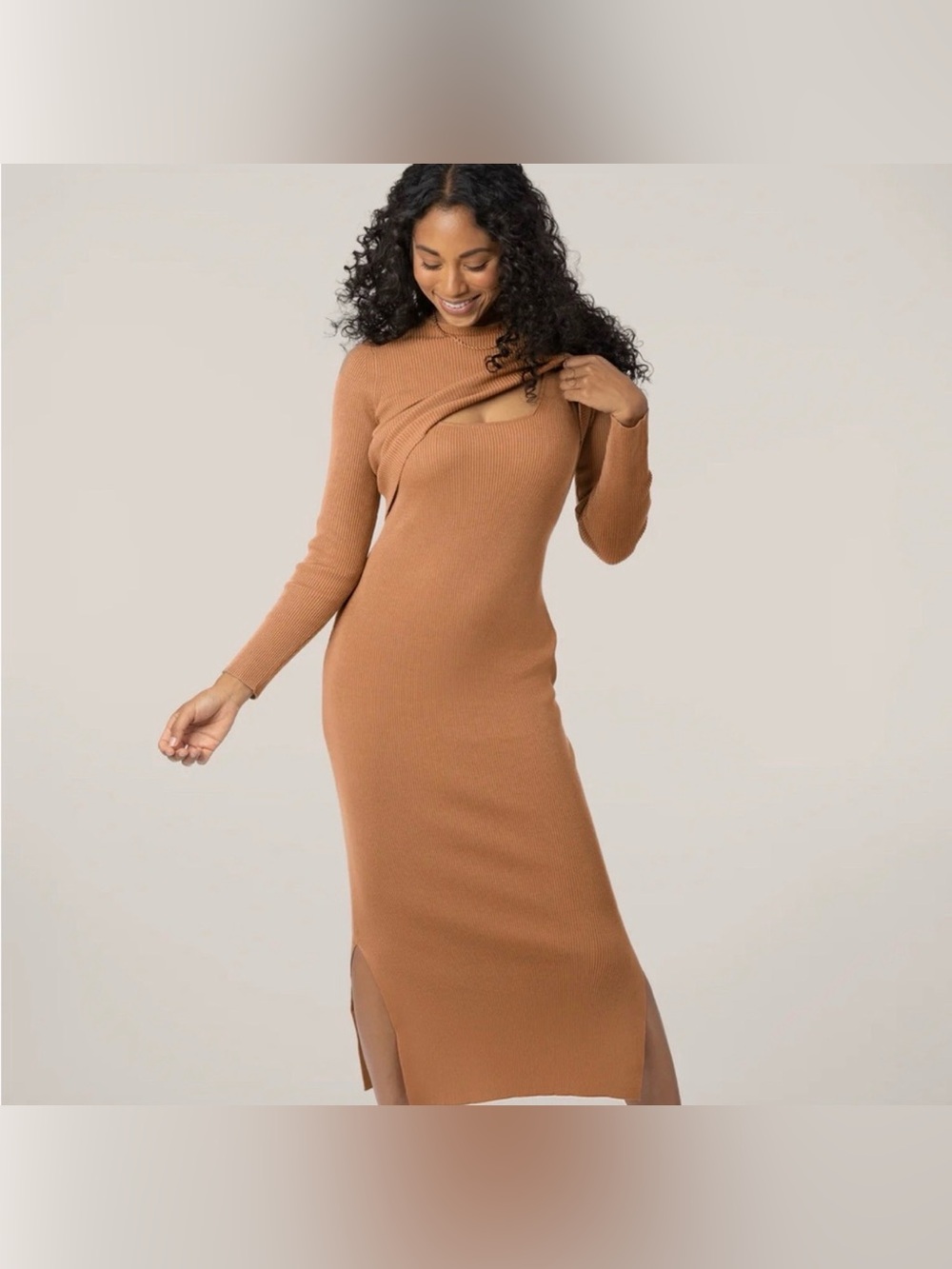 Kindred Bravely 2 in 1 maternity nursing dress removable long sleeve ribbed M